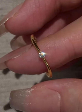 S925纯银极细款素圈mini单钻戒指