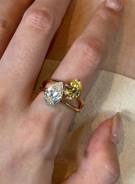 S925纯银双色钻戒指尾戒千金感女