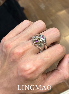 vintage复古爱心八芒星戒指小众