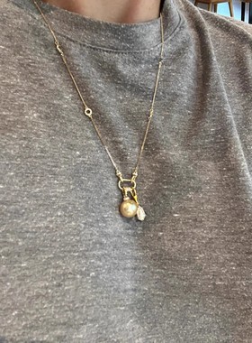 法式气质仿金珍珠闪钻吊坠项链女