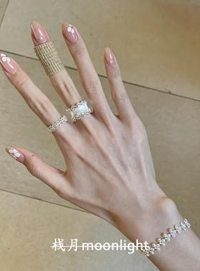 宫廷风银色蕾丝花边戒指轻奢高级