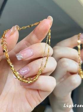 S925纯银中古爆闪金色碎碎冰手链