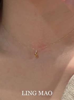 金色mini黄水晶水滴吊坠项链小众