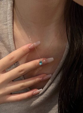 清冷感鲛人泪蓝水滴项链轻奢高级