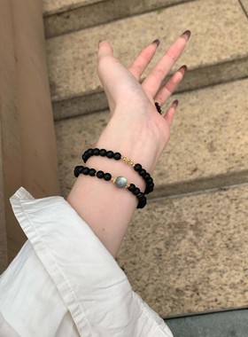 新中式黑色串珠双圈手链轻奢复古
