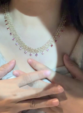 法式蕾丝花边闪钻流苏项链千金感