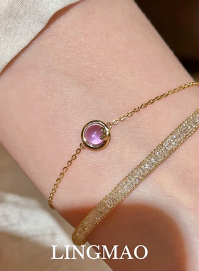 简约紫色仿水晶圆形细款戒指小众