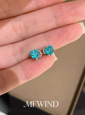 清冷感蓝色闪钻爱心项链小众轻奢