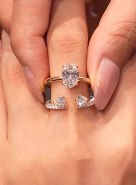 叠戴爆闪椭圆鸽子蛋戒指百搭时尚