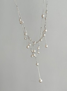 法式多层仿珍珠流苏项链轻奢小众