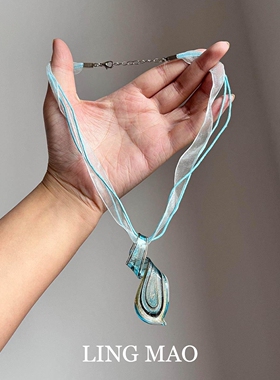 清冷感蓝色螺旋水滴项链气质甜美
