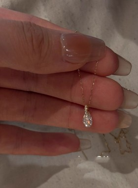 S925纯银金色水滴吊坠极细项链女