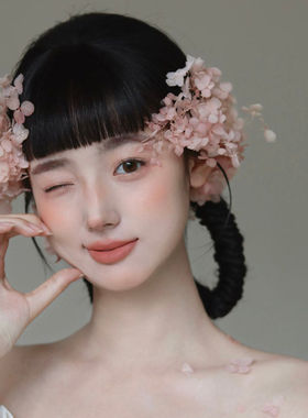 森系复古超仙干花绣球花新娘发饰