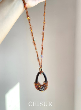 秋冬美拉德棕色毛线缠绕圆环项链