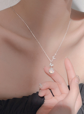 s925纯银蝴蝶吊坠锆石项链女颈链