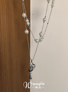 法式复古双层仿珍珠星球项链小众