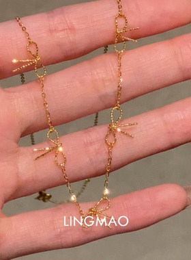 日系甜美风蝴蝶结吊坠项链高级感