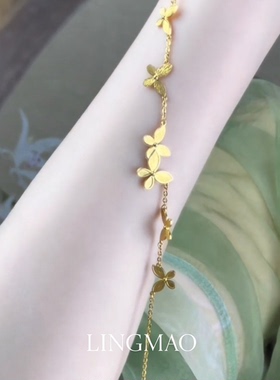 新中式复古金色蝴蝶项链简约百搭