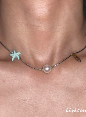 S925纯银多巴胺彩色海星珍珠项链