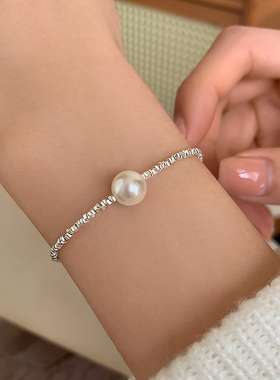 s925纯银碎银仿珍珠手链女款新款