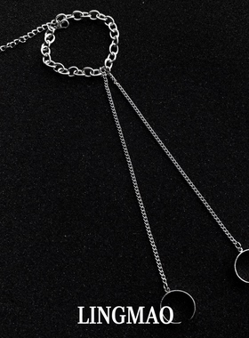 欧美风金属链条手链戒指一体小众