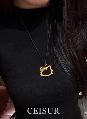 高保色可爱金色kt猫镂空编绳项链