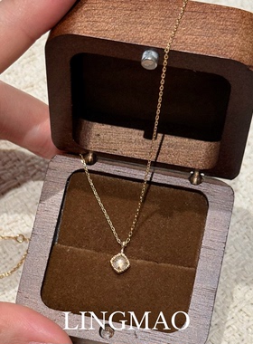 复古仿锆石小方块项链高级感轻奢