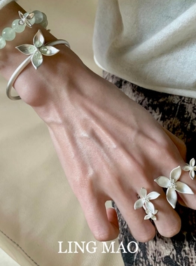 清冷感银色小白花双戒指简约气质