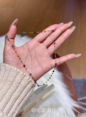 复古彩色爱心方块项链高级感轻奢