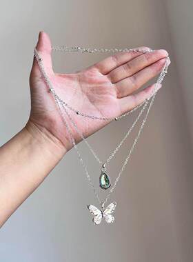 中古vintage蝴蝶吊坠项链高级感