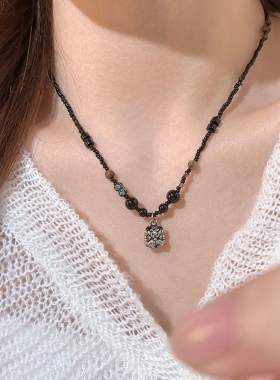 925纯银国潮醒狮串珠项链