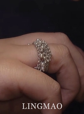 清冷感仿珍珠链条流苏戒指高级感