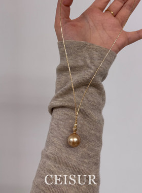 时尚高级感仿金色珍珠吊坠项链女