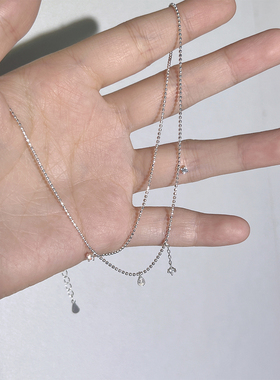 通体S925银水滴流苏项链轻奢小众