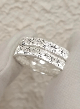 烟花小猫咪线条素圈戒指可爱小众