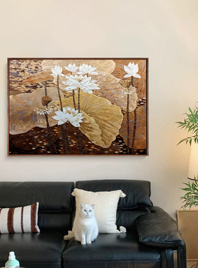原创|《荷塘》 纯手绘客厅油画玄关装饰画餐厅客厅中古风挂画