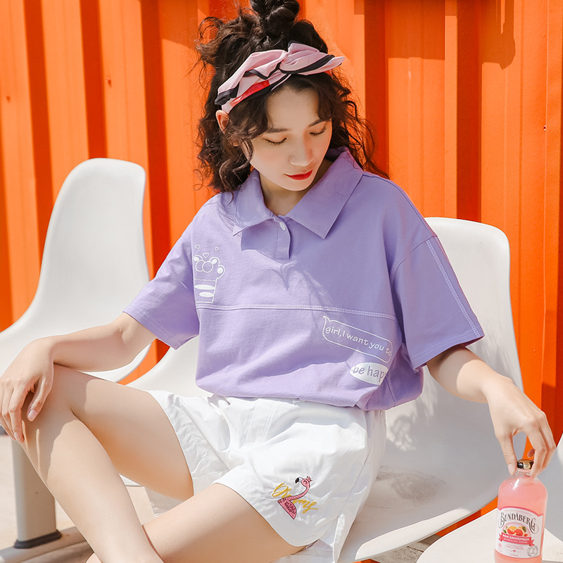 蚂蚁q娃旗舰店polo衫女学生t恤衣服女春夏新品小心机t恤女小众短袖女ins潮2