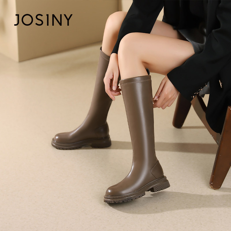 卓诗尼长筒靴女2025秋冬新款厚底小个子靴子显瘦高筒靴百搭骑士靴,淘宝优惠券,粉丝福利购,淘宝优惠卷