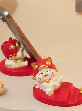 创意招财猫摆件手机支架