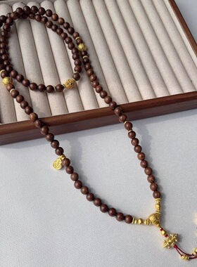 平安吉物原创设计古法檀木项链新中式古风多圈手串高级复古毛衣链