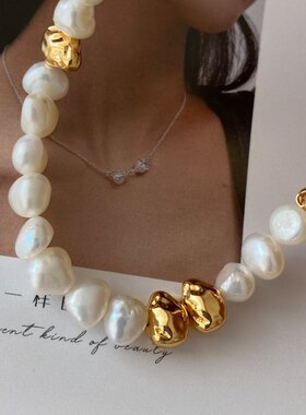 丹妮丝时尚巴洛克珍珠手镯手链OT扣自然流体设计手链高级感小清新