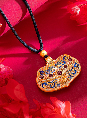 平安吉物古法金花丝镂空珐琅汽车钥匙链镀金民族风掐丝烧蓝可打开