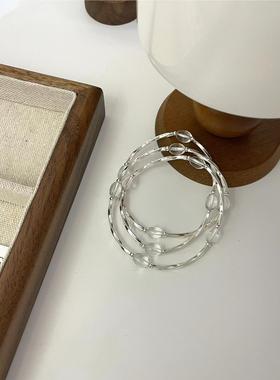 S925银小清新小红书爆款单层双层三层白水晶拼接银管纯银手链