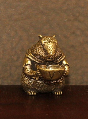 平安吉物黄铜摆件招财土拨鼠创意摆件家居办公室手把件土拨鼠摆件