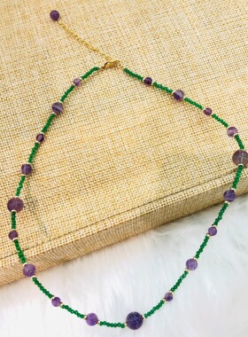 平安吉物紫水晶项链锁骨链长款毛衣链女款小众设计时尚气质百搭