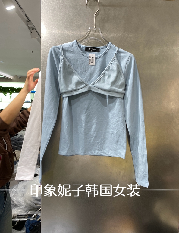 韩国进口2024春季新款STAGE个性简约吊带抹胸设计感打底衫T恤上衣 - 图0