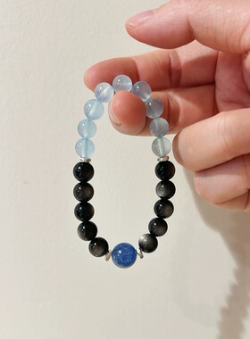 CHUNSHI「蘭海秘境」清冷感～天然银曜石海蓝宝蓝晶石手链手串女