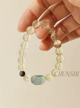 春莳.「 水沐青禾」天然高净度柠檬黄水晶绿萤石沉香文玩手链手串