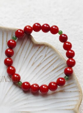 春莳「 璟宸」原创天然川料南红满肉和田碧玉文玩手链手串送礼女