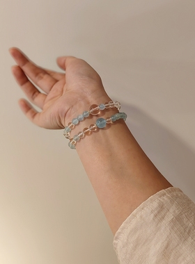 春莳「溪雨」清冷感~小众天然海蓝宝白水晶手链手串饰品送礼女